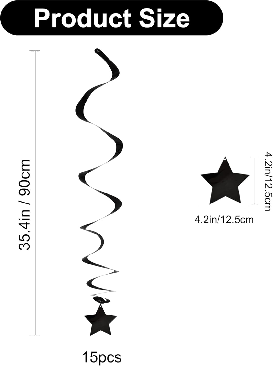 BEISHIDA Black Stars Hanging Swirls Bachelorette Graduation Hanging Ornament Decorations for Birthday Party Supplies Congrats Grade 2025 Graduation Decorations,Pack of 15