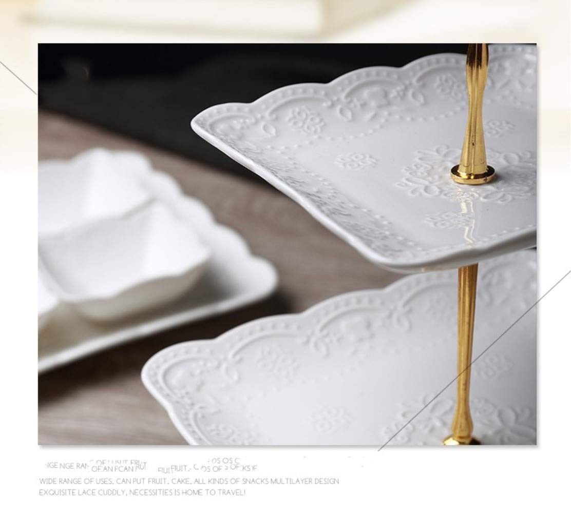 Sumerflos 3 Tier Porcelain Cupcake Stand, Tiered Serving Cake Stand, Square White Embossed Dessert