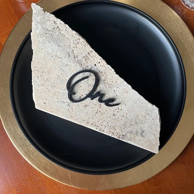 Cursive Wedding Table Number SET, DIY thin modern Black or White acrylic cutouts with silicone glue included. Words only, no backing (One - Twenty, Matte Black)