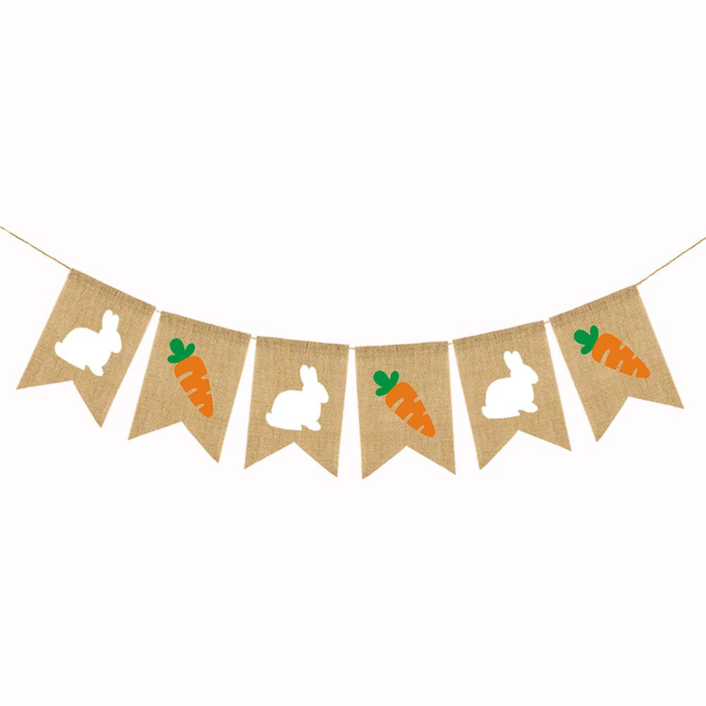 Burlap Rabbit Radish Garland Banners Bunny Burlap for Easter Decorations