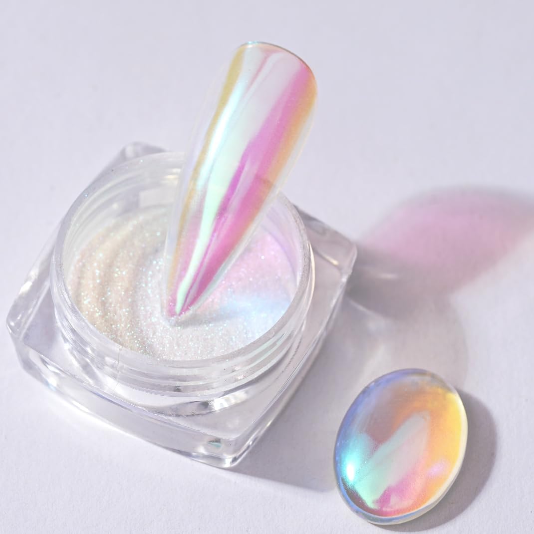Pretty Diva 0.3g Mermaid Unicorn Chrome Nail Powder, Aurora Iridescent Chrome Powders for Nails, Mermaid Powder for Nails Chrome Mica Powder Manicure Pigment