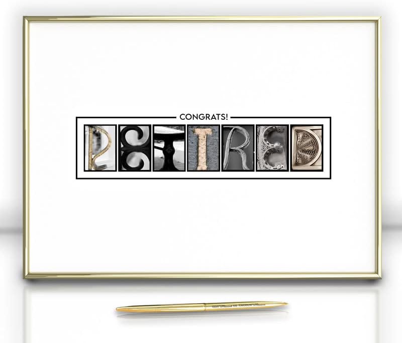Framed Gold Retirement Decorations Guest Book for Men - 12"x16" Large Sign Poster including Gold Pen & Acrylic Glass - Retired Party favors, Table Centerpieces Plaque