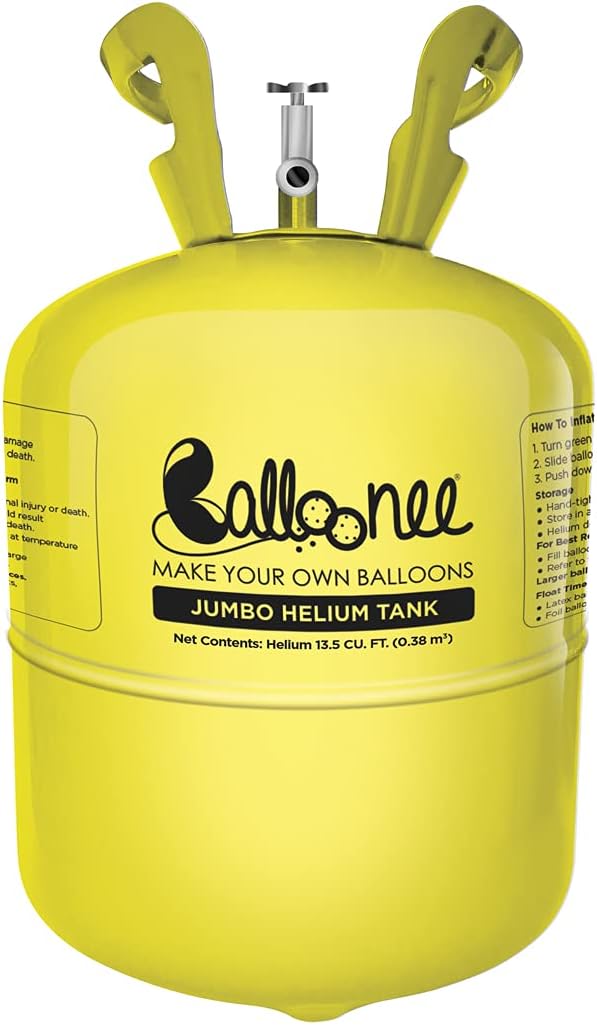 Jumbo Disposable Helium Party Kit - Pack of 4, Helium Tank for Balloons At Home, 13.5 Cu Ft Helium Balloon Pump Kit with 200 Assorted Latex Balloons, Portable for Celebrations