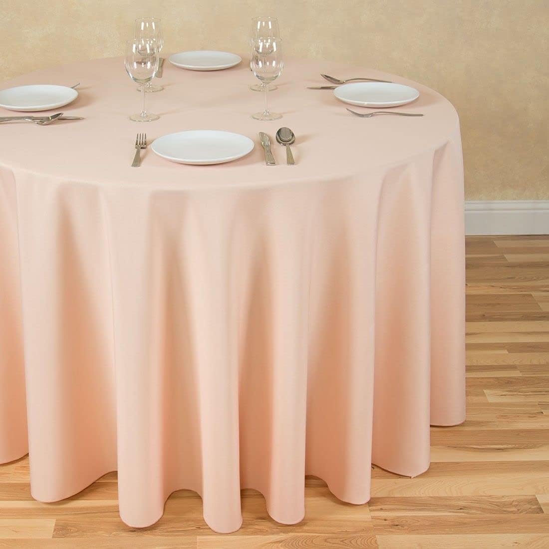 LTC LINENS 2 Pack 108 Inch Round Tablecloth Peach - Great for 48 Inch Round Table Floor Length - Wrinkle Resistant Polyester Fabric Cloth for Wedding, Party