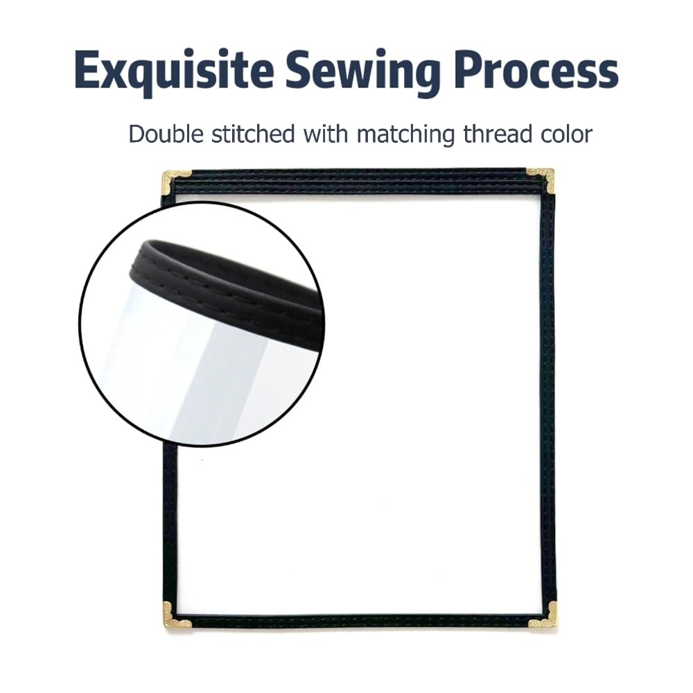 Goodsmart Restaurant Menu Covers – 25 Pack Black 2-View, Top-Loading Menu Holders, Vinyl & Plastic Café Menu Covers, Clear Menu Sleeves, Fits 8.5" x 11", Leather-Style Design, Gold Corners