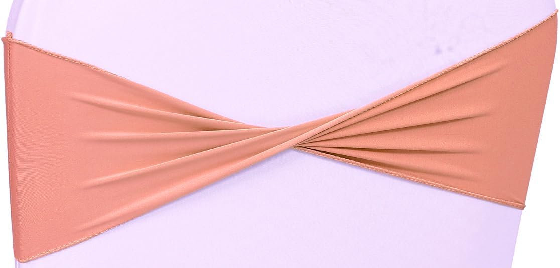 MDS Pack of 150 Spandex Chair Sashes Bows Elastic Stretch Dining Chair Bands Ties Without Slider Buckle Universal fits for Wedding Baby Shower Birthday Party Banquet Event Decoration - Coral Peach