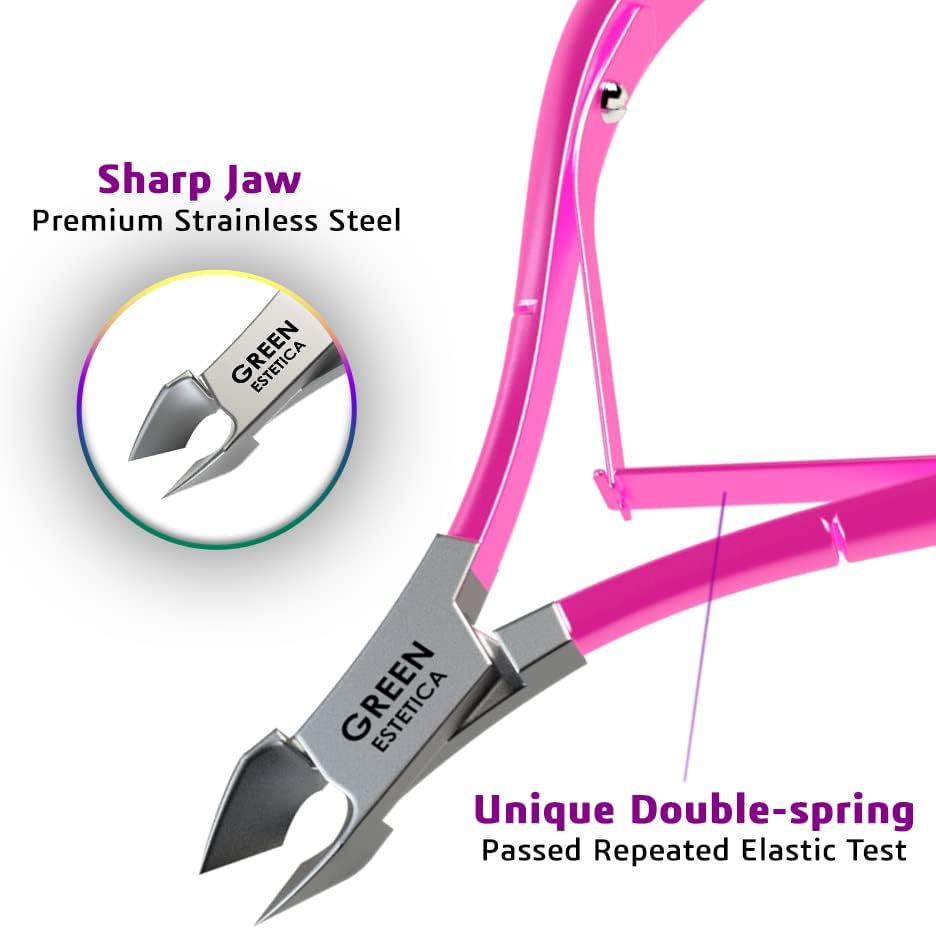 Professional Cuticle Trimmer with Cuticle Pusher Nail Cuticle Remover Nipper Silver Stainless Steel Sharp Blades Manicure Tools with Double Spring Nail Care Pedicure Nail Tools Home Spa (Pink)