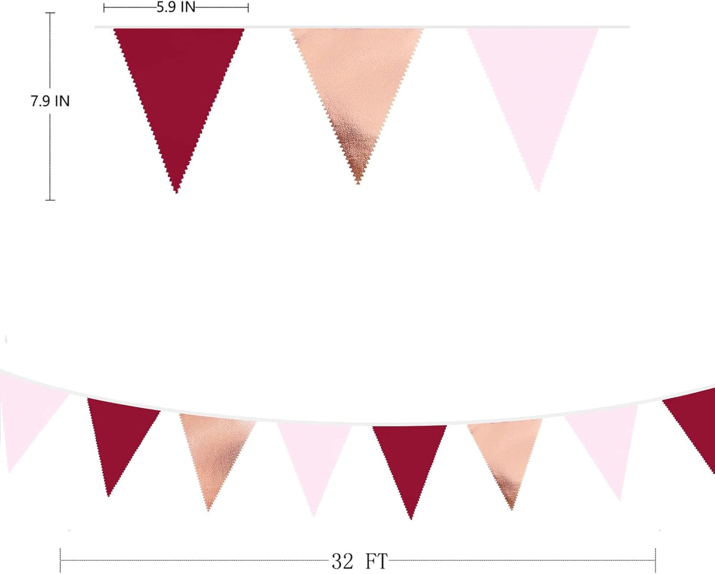 Burgundy Party Decorations Rose Gold Maroon Pink Fabric Triangle Pennant Banner Pink Garnet Flag Bunting Garland for Graduation Wedding Birthday Bridal Shower Bachelorette Anniversary Party Supplies