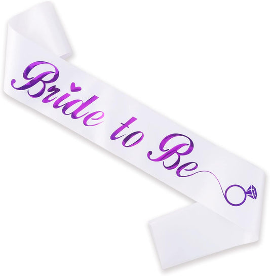 KETAOO Bride to Be Sash, Violet Foil White Lace Bachelorette Sash for Bridal Shower Favors Engagement or Wedding Party Accessories Hen Night Gifts, Bride to Be (White + Violet) (KE0000036)