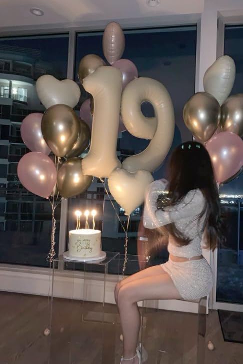 40 Inch Big Cream White 19 91 Balloon Number, Jumbo Giant Happy 19th 91 Birthday Party Decorations, Large 19 Mylar Foil Anniversary Birthday Party Engagement Decorations