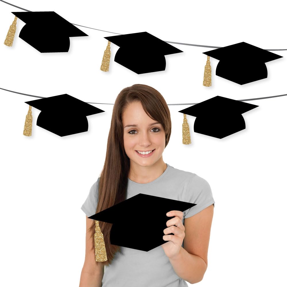 Big Dot of Happiness Gold Graduation Decorations - Cap Essentials, Elegant Golden Accents