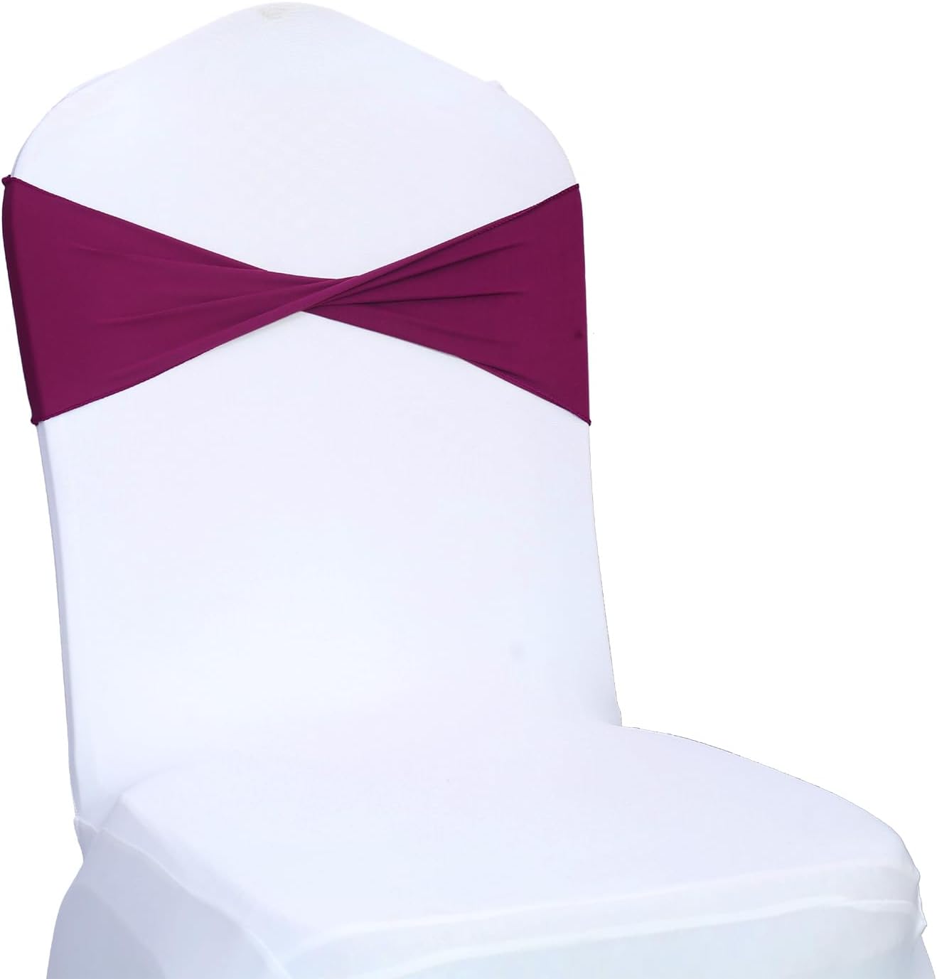 MDS Pack of 50 Spandex Chair Sashes Bows Elastic Stretch Dining Chair Bands Ties Without Slider Buckle Universal fits for Wedding Baby Shower Birthday Party Banquet Event Decoration - Eggplant