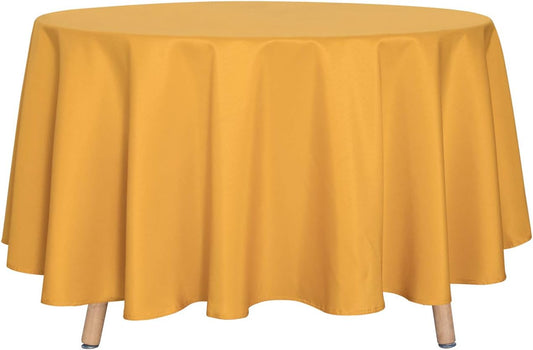 sancua Round Tablecloth - 90 Inch - Water Resistant Spill Proof Washable Polyester Table Cloth Decorative Fabric Table Cover for Dining Tables, Buffet Parties and Camping, Gold