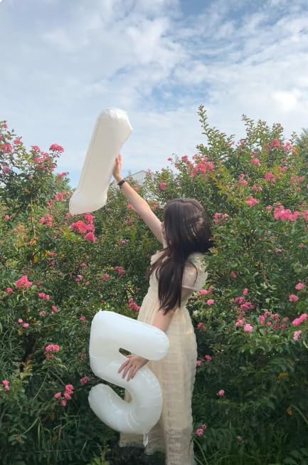 Large White 40 Inch Birthday Number 5 Balloon, White Five 5th 15 25 35 50 55 Birthday Anniversary Celebration Decorations, Foil Mylar Helium Numbers 5 Balloons Girl Boy Party Supplies