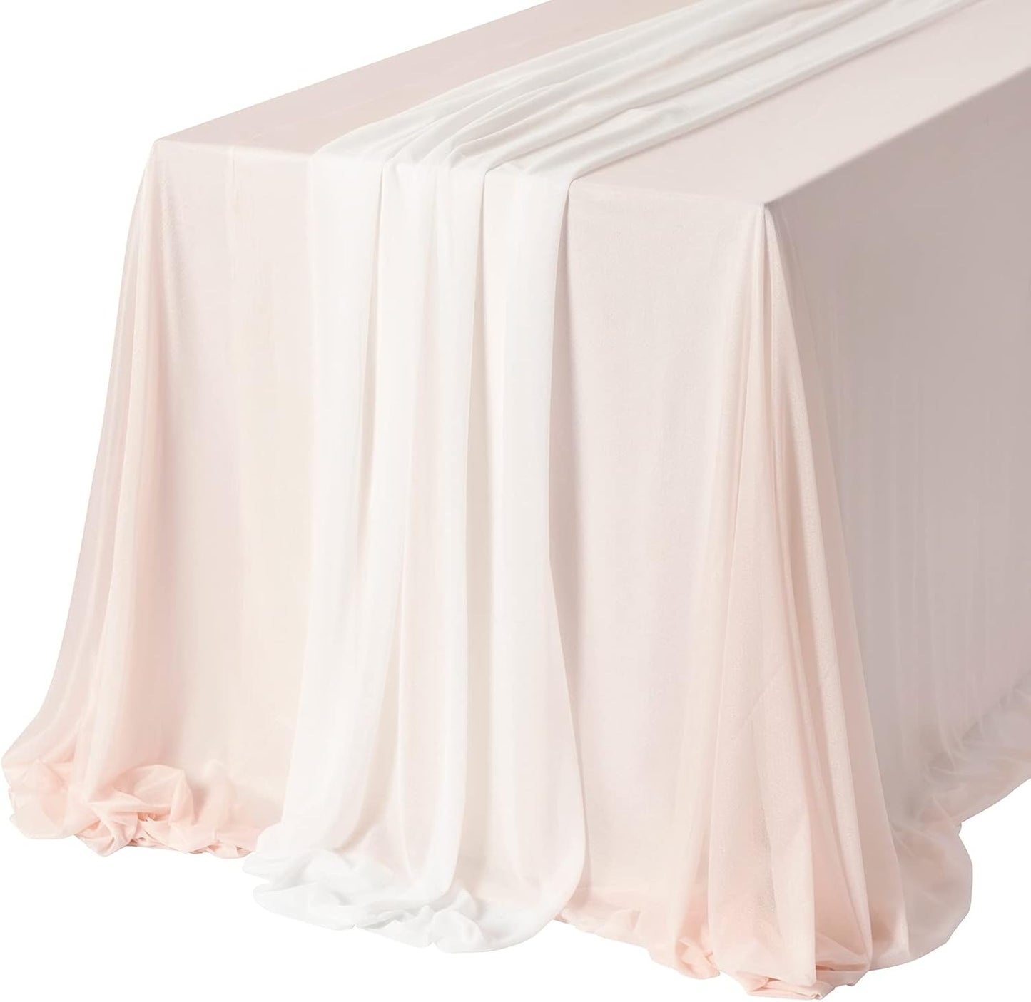 Ling's Moment Sheer Chiffon Tablecloth & Runner Set for 3x4ft Rectangle Table Decor Table Cloth in Blush & White for Wedding Reception Head/Sweetheart Desk