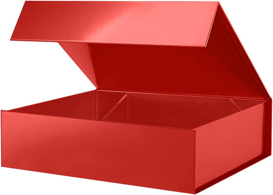 PACKHOME Large Gift Box 13.5x10x3.5 Inches, Sturdy Shirt Box with Magnetic Lid for Multiple Occasions (Glossy Red)