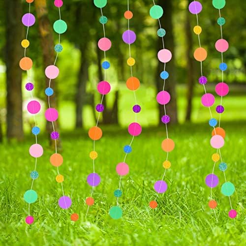 Outus 40 Pieces Colorful Dots Paper Garland Round Glitter Garland Hanging Confetti Streamers Backdrop for Candy Birthday Classroom Halloween Trunk or Treat Car Decoration (Rainbow)