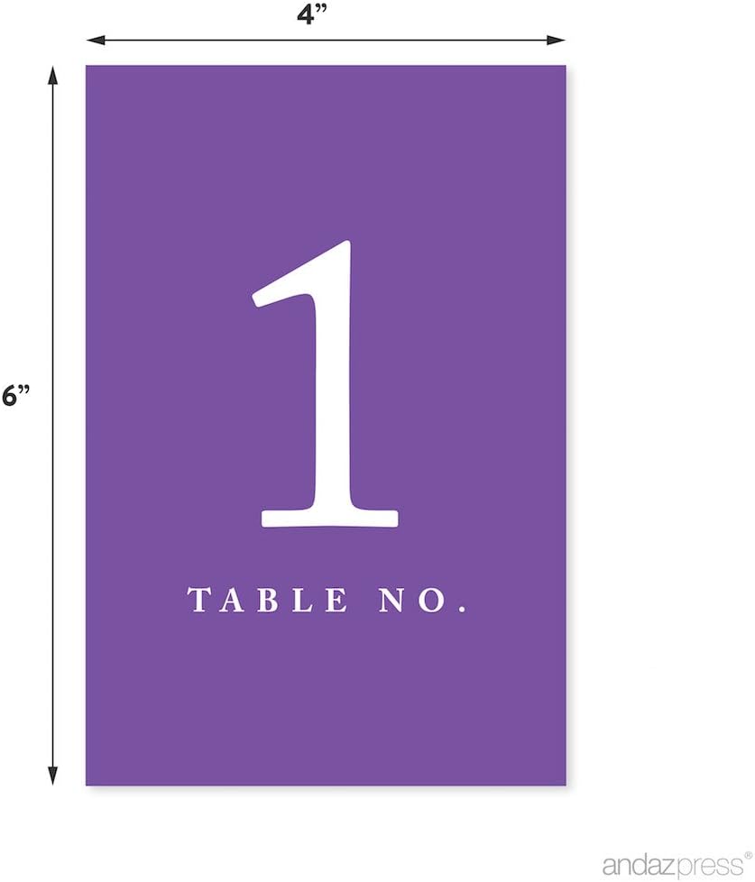 Andaz Press Table Numbers 1-20 on Perforated Paper, Purple, 4x6-inch Single Sided Sign, 1-Set, For Weddings, Graduation