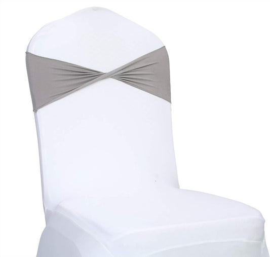 VDS Pack of 25 PCS | Silver Grey | Spandex Chair Sashes Bows Without Buckle | Stretch Elastic Banquet Universal Folding Chair Band Tie with for Wedding Party Conference Celebration Event Decoration