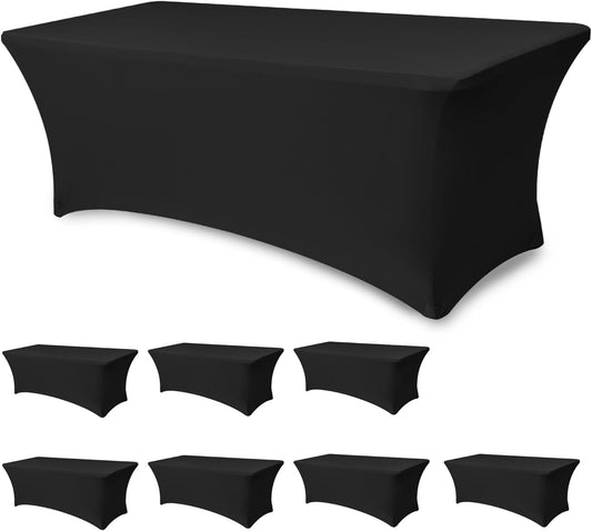 Table Cloths for 6 Foot Rectangle Tables-8 Pack Black Fitted Stretch Table Cover-Spandex Elastic 6ft Folding Tablecloth for Party Vendor Booth Display Banquet Buffet Event Craft Trade Show