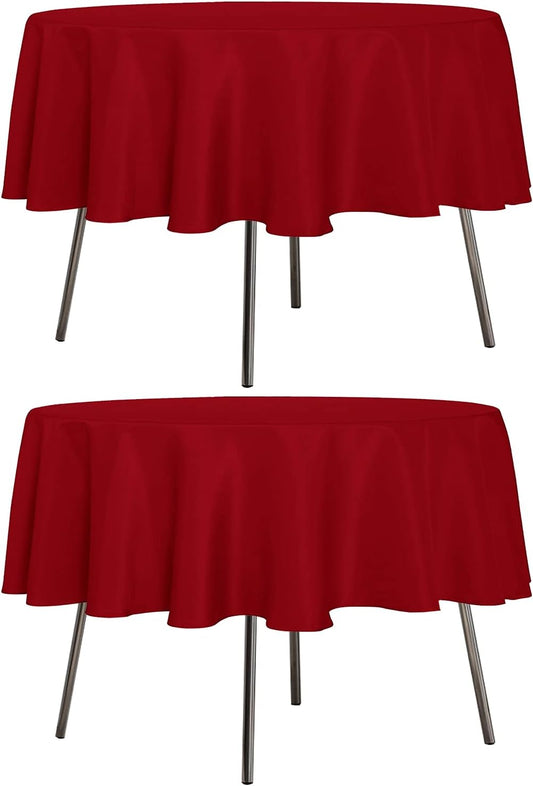 sancua 2 Pack Round Tablecloth 70 Inch Red, Stain and Wrinkle Resistant Table Cloth - Washable Polyester Table Cover for Dining Tables, Buffet Parties and Camping