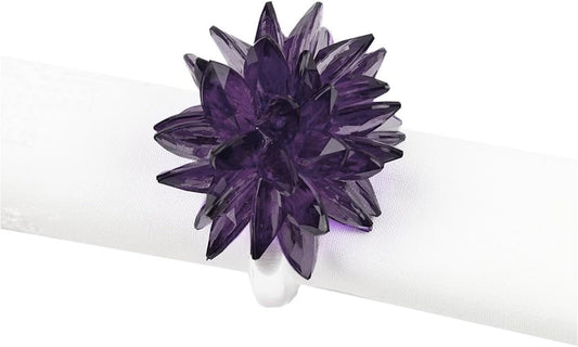 Fennco Styles Crystal Design Collection Napkin Rings - Set of 4 (Dark Purple, 2"x2")