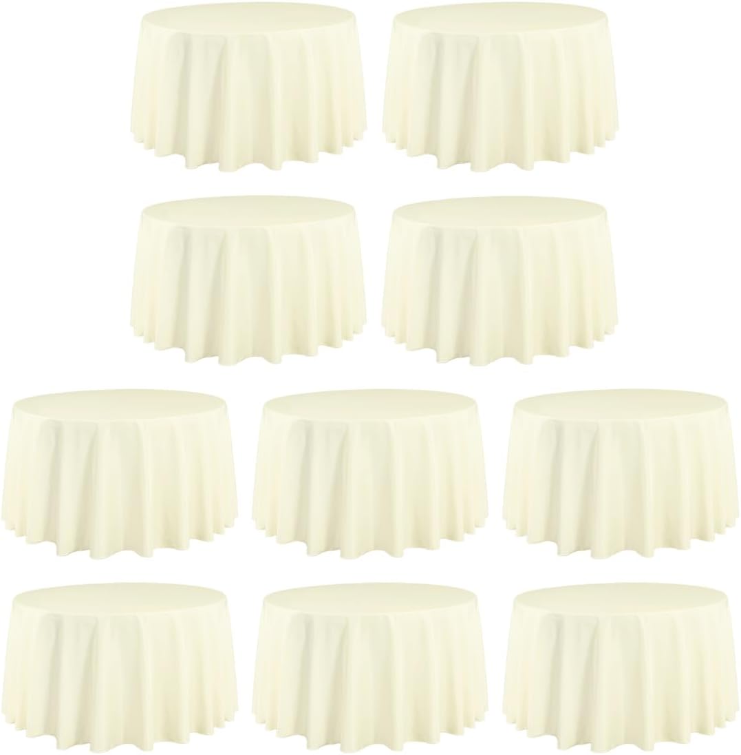 LTC LINENS 10 Pack 108 Inch Round Tablecloths Ivory - Bulk for 48 Inch Round Table Floor Length - Wrinkle Resistant Polyester Fabric Cloth for Wedding