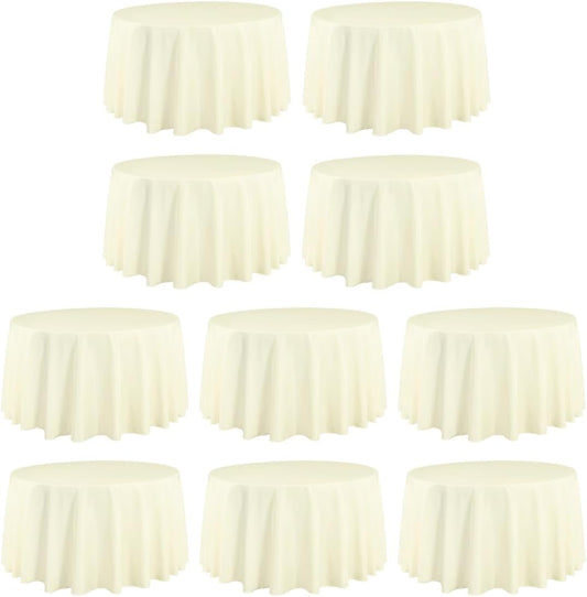 LTC LINENS 10 Pack 108 Inch Round Tablecloths Ivory - Bulk for 48 Inch Round Table Floor Length - Wrinkle Resistant Polyester Fabric Cloth for Wedding