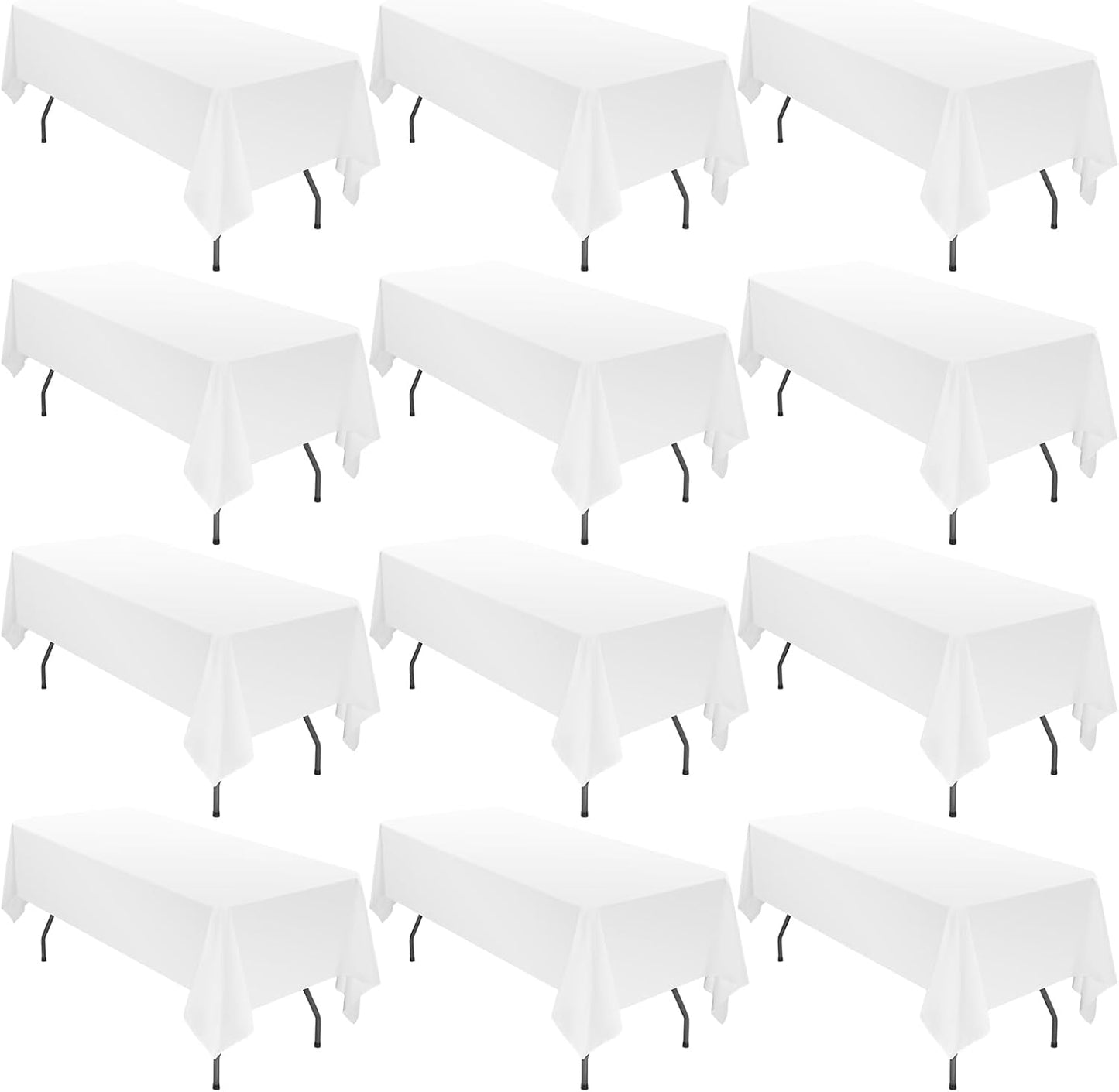 12 Pack 60 x 102 Inch Rectangle Tablecloth, White Tablecloth for 6 Feet Rectangle Tables,Polyester Tablecloth Washable Fabric Table Cloth for Wedding Dining Table Buffet Parties Camping