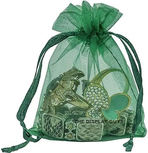 TheDisplayGuys 100-Pack 6x8 Dark Green Sheer Organza Gift Bags with Drawstring, Jewelry Candy Treat Wedding Party Favors Mesh Pouch