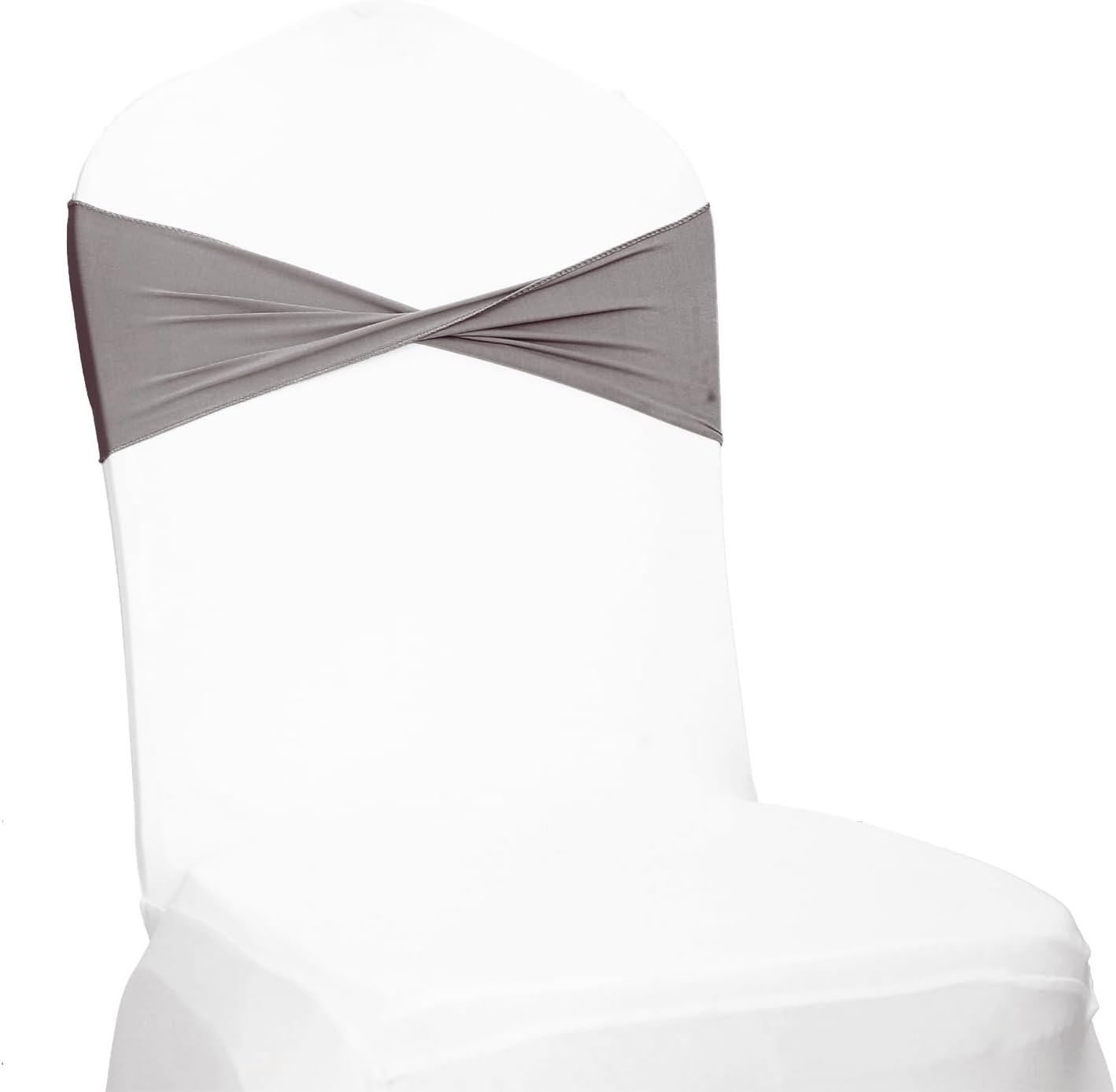 MDS Pack of 50 Spandex Chair Sashes Bows Elastic Stretch Dining Chair Bands Ties Without Slider Buckle Universal fits for Wedding Baby Shower Birthday Party Banquet Event Decoration - Silver Grey