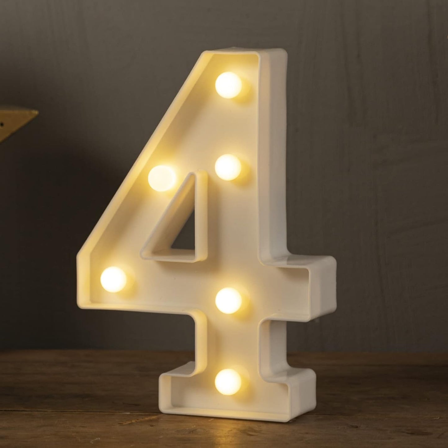 HXWEIYE Marquee Light Up Numbers-4, Led Large Numbers Letters Sign 26 Alphabet and 10 Number for Party Décor, Light Up Letters Battery Powered Warm White Christmas Decoration Numbers Light