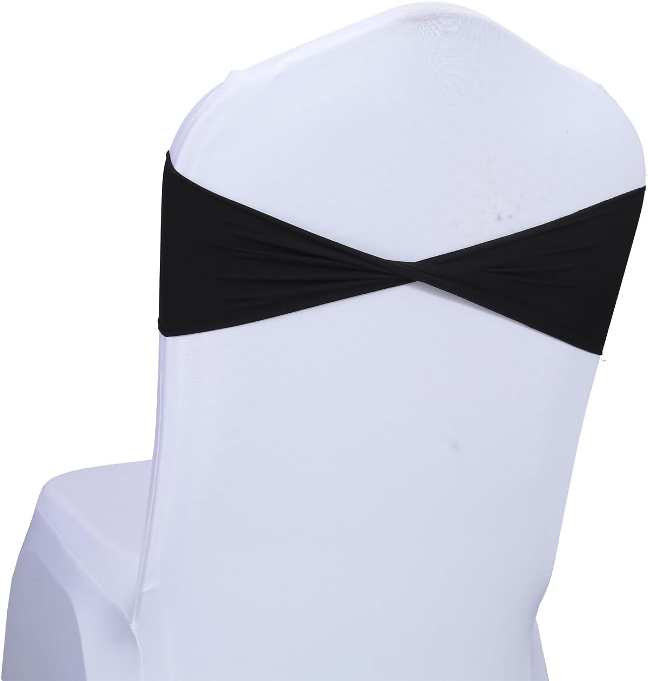 MDS Pack of 50 Spandex Chair Sashes Bows Elastic Stretch Dining Chair Bands Ties Without Slider Buckle Universal fits for Wedding Baby Shower Birthday Party Banquet Event Decoration - Black
