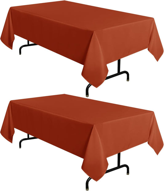 sancua 2 Pack Fall Tablecloth 60 x 102 Inch Rust, Rectangle Thanksgiving Burnt Orange Table Cloth for 6 Feet Tables - Stain and Wrinkle Resistant Washable Polyester Table Cover for Dining Parties
