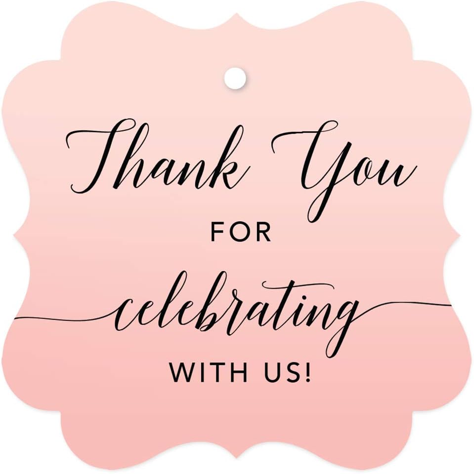 Andaz Press Blush Pink Rose Elegant Party Collection, Fancy Frame Tags, Thank You for Celebrating with US, 24-Pack, Favors Decor