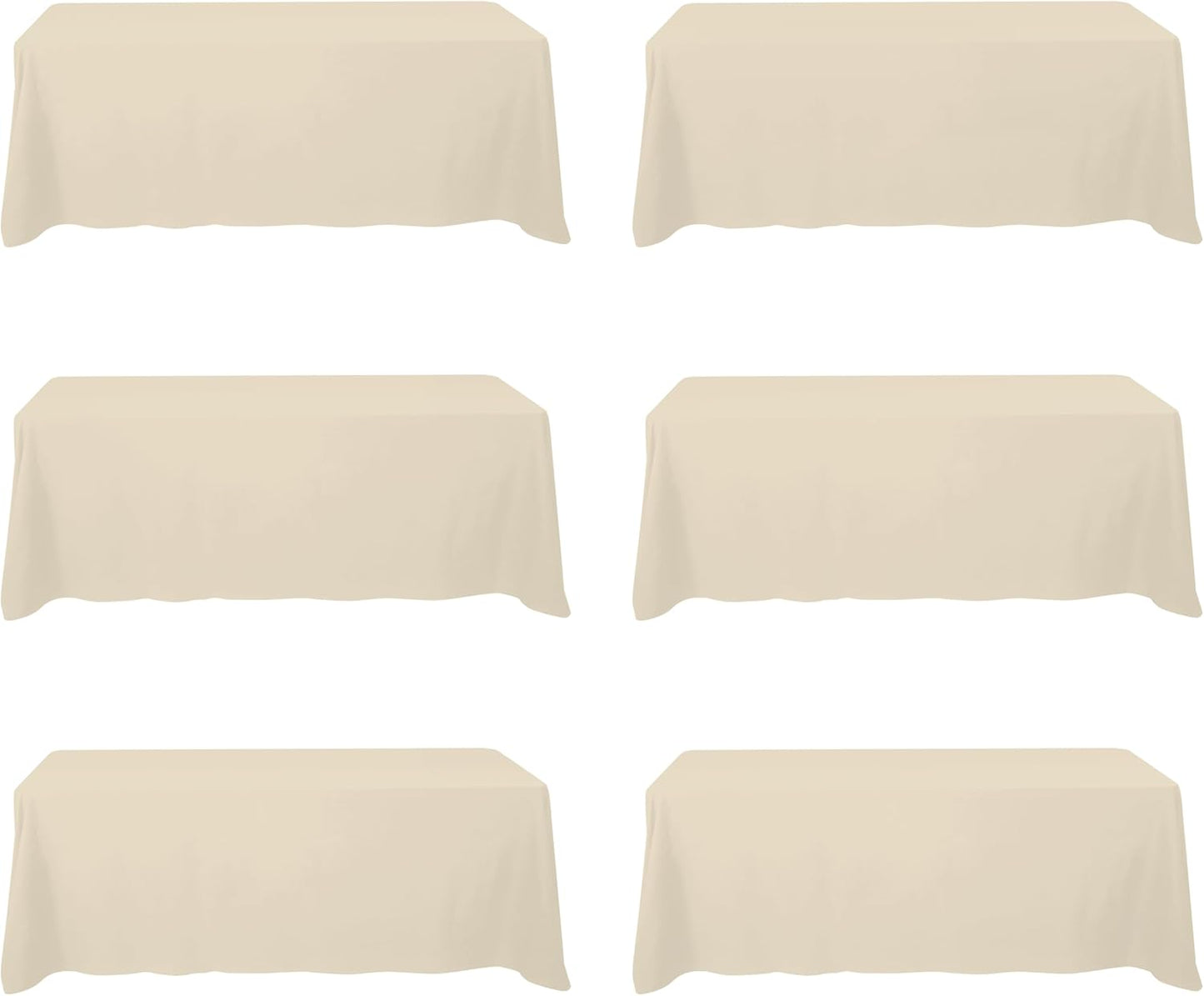 BRILLMAX 6 Pack Beige Tablecloths for 8 Foot Rectangle Tables 90 x 156 Inch - 8ft Rectangular Bulk Linen Polyester Fabric Washable Cloth Cover for Wedding Reception Banquet Birthday Party