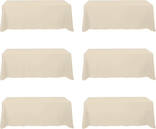 BRILLMAX 6 Pack Beige Tablecloths for 8 Foot Rectangle Tables 90 x 156 Inch - 8ft Rectangular Bulk Linen Polyester Fabric Washable Cloth Cover for Wedding Reception Banquet Birthday Party