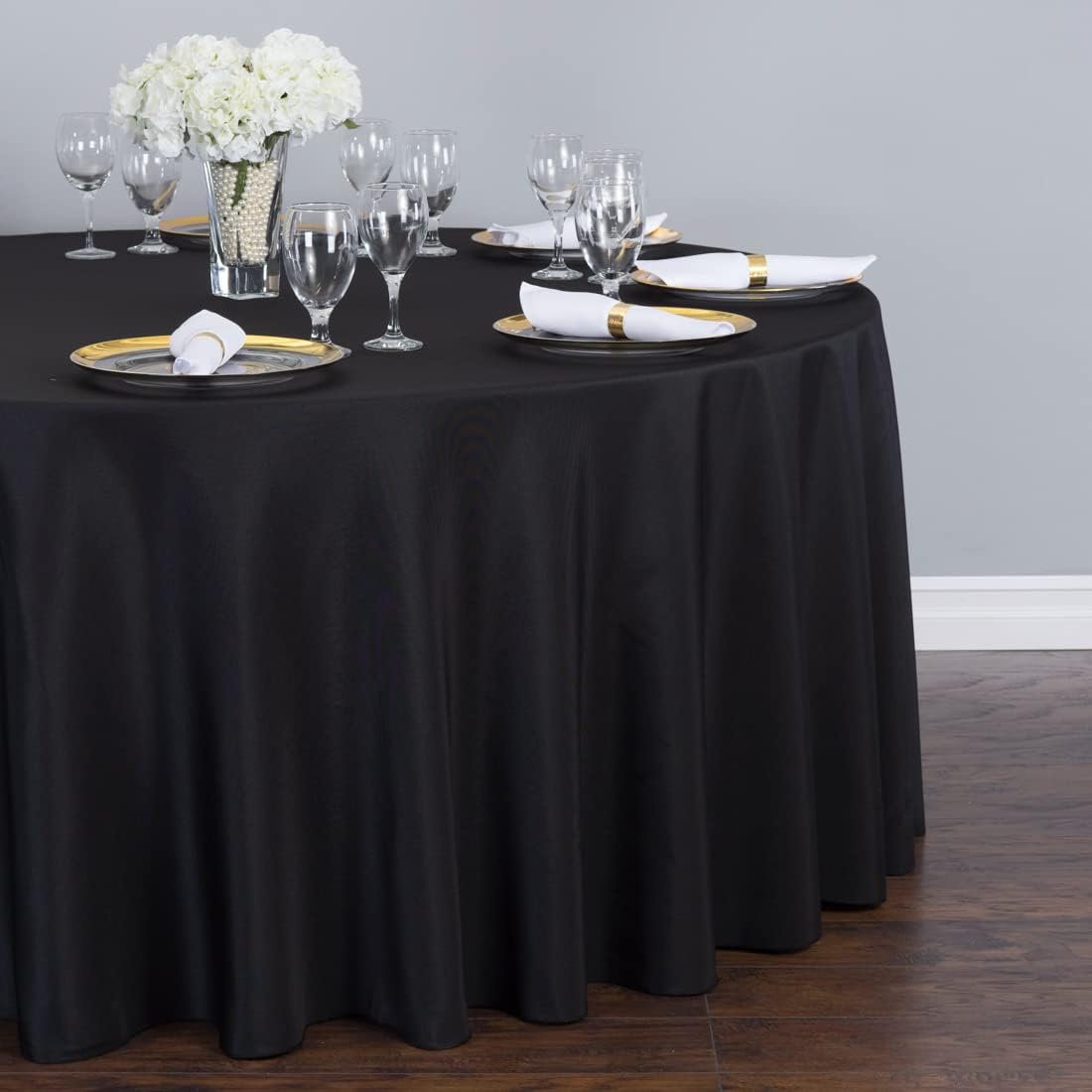LTC LINENS 2 Pack 108 Inch Round Tablecloth Black - Great for 48 Inch Round Table Floor Length - Wrinkle Resistant Polyester Fabric Cloth for Wedding
