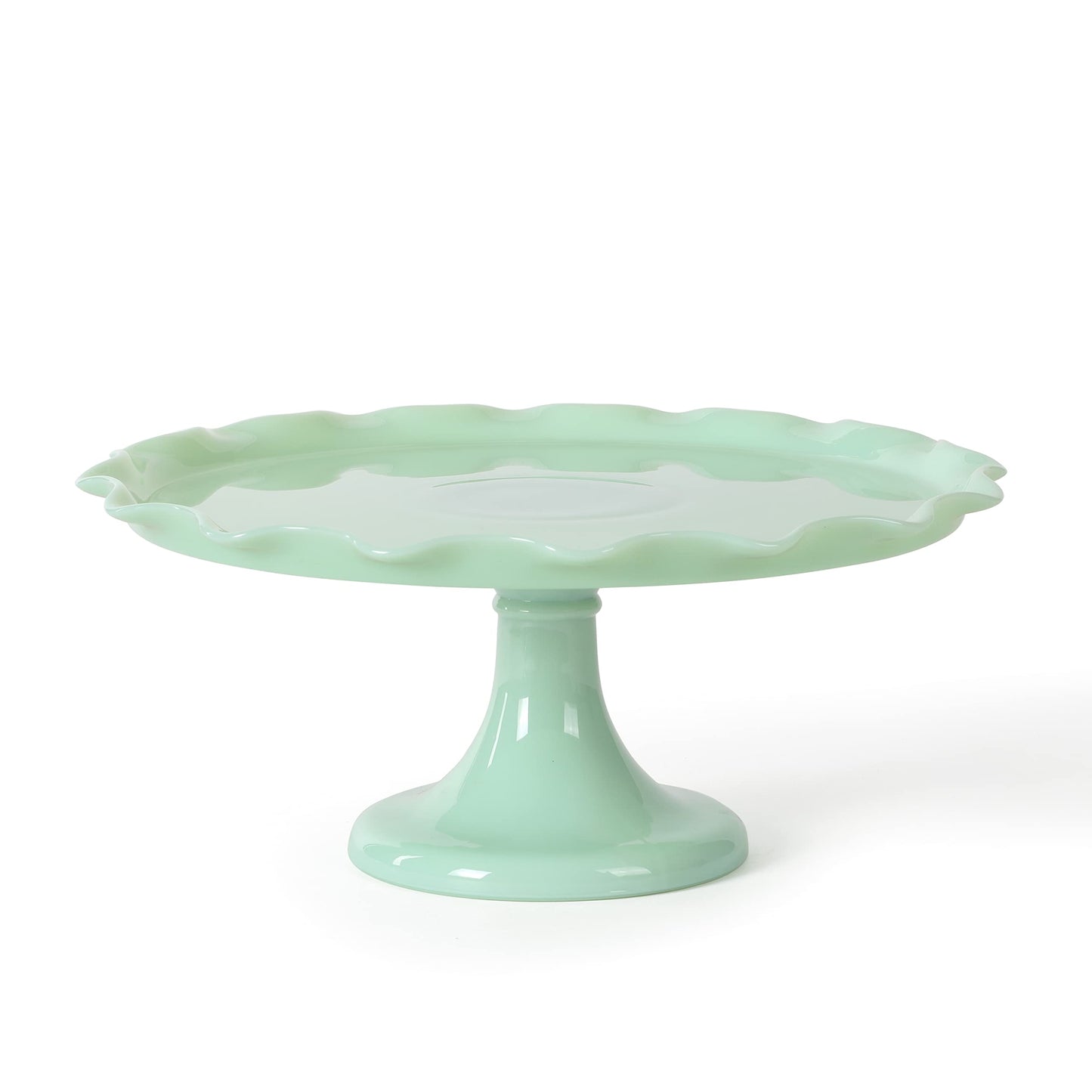 Martha Stewart Highbrook 11" Jadeite Glass Cake Stand – Handmade Vintage-Style Dessert Stand with