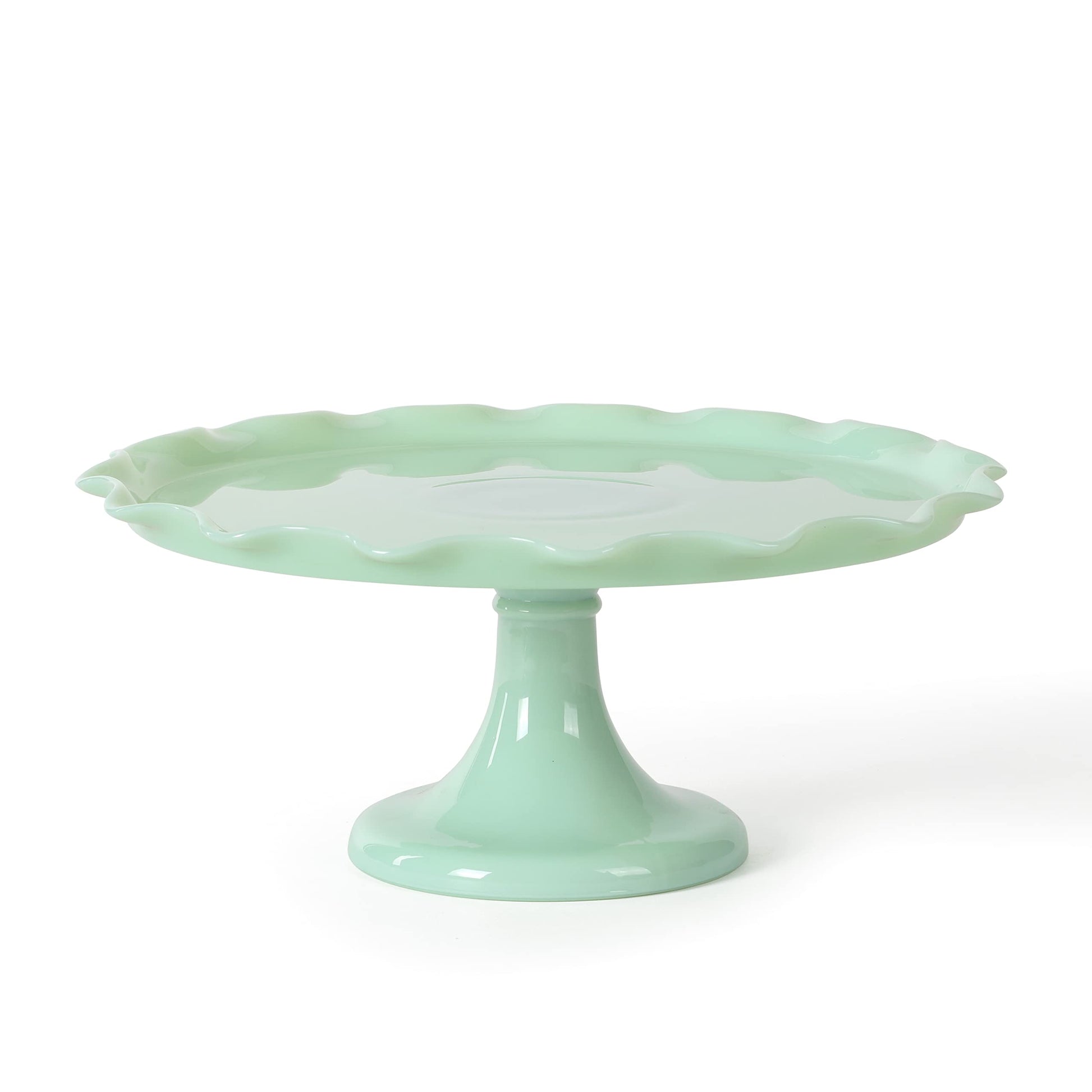 Martha Stewart Highbrook 11" Jadeite Glass Cake Stand – Handmade Vintage-Style Dessert Stand with