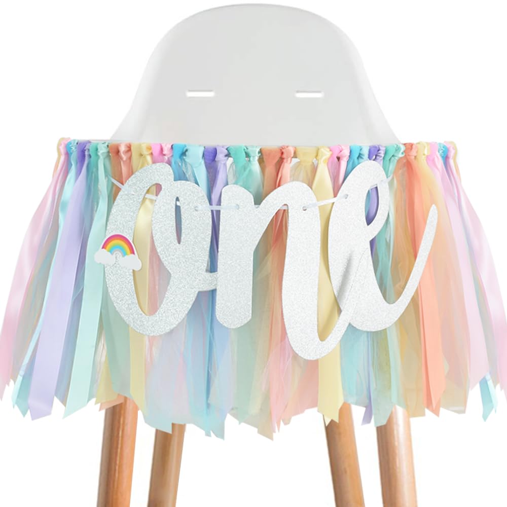 BEISHIDA 1st Birthday High Chair Banner Garland - Pastel Rainbow Baby Shower Decorations,Rainbow