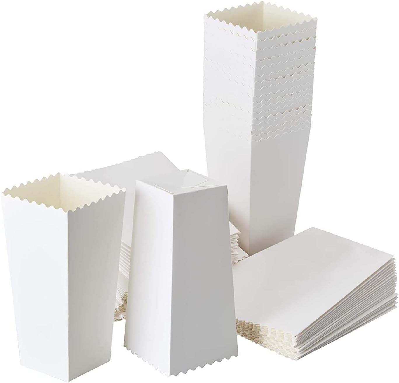 BLUE PANDA 100 Pack White Popcorn Boxes Bulk for Party - White Popcorn Containers for Movie Night & Carnival Decorations - 46 oz Paper Box (7.8 x 4.25 x 4.25)