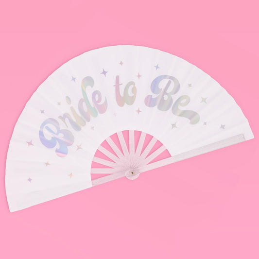 xo, Fetti Bride to Be Iridescent + Glitter Folding Fan | Bachelorette Party Decorations, Rave, Engagement Supplies, Bridal Shower Gift, Bridesmaid Favors, White Bride To Be Accessory
