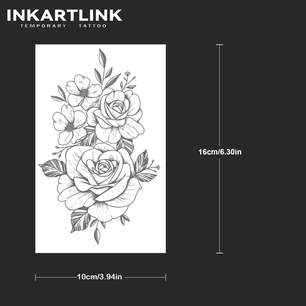 INKARTLINK Tattoo Tech, 2 Sheets Extra Large Semi Permanent Tattoo, Adult Art Design Temporary Tattoos, Lasts 1-2 Weeks, Waterproof, Realistic Look, No Adhesive, No Reflection (Flower)204
