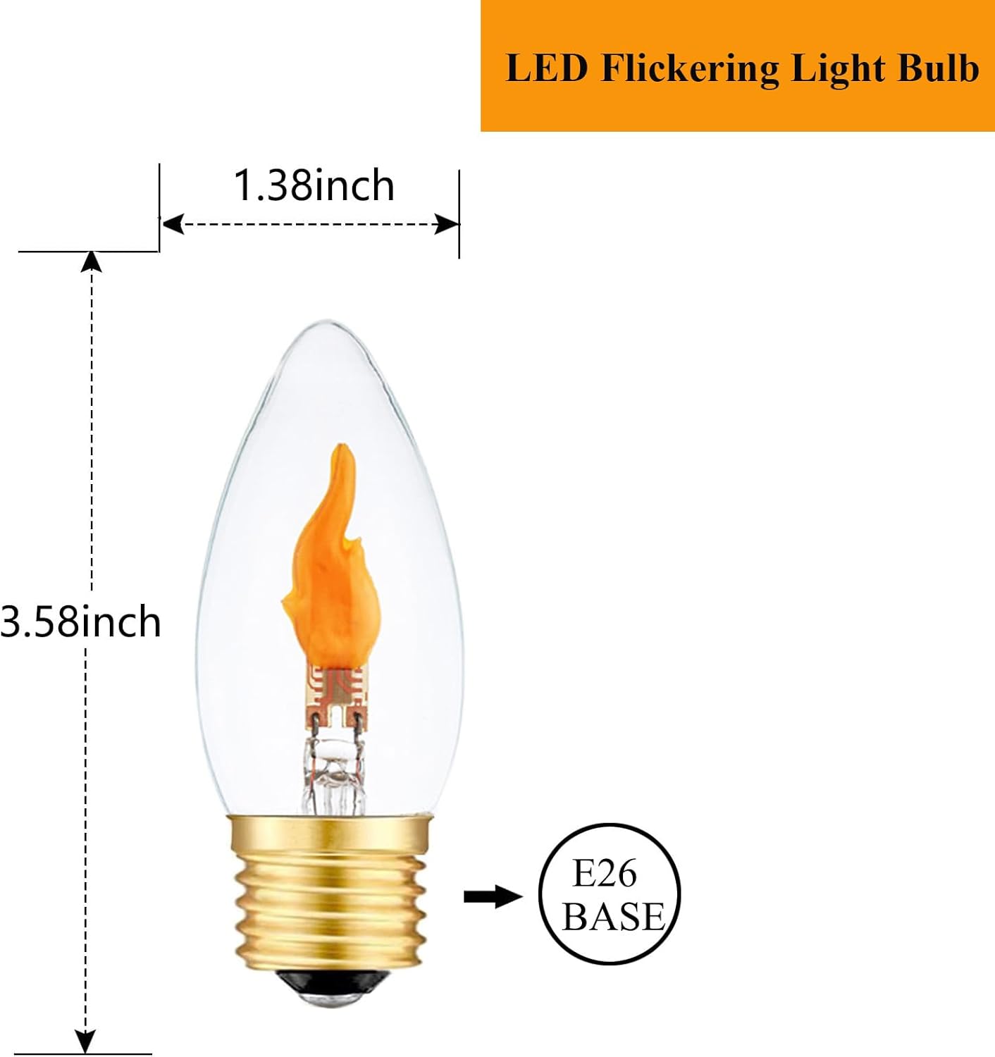 LED Flickering Light Bulbs E26 Flame Effect Bulb Standard Base, Fire Light Bulbs for Halloween Christmas Decoration, 2 Pack
