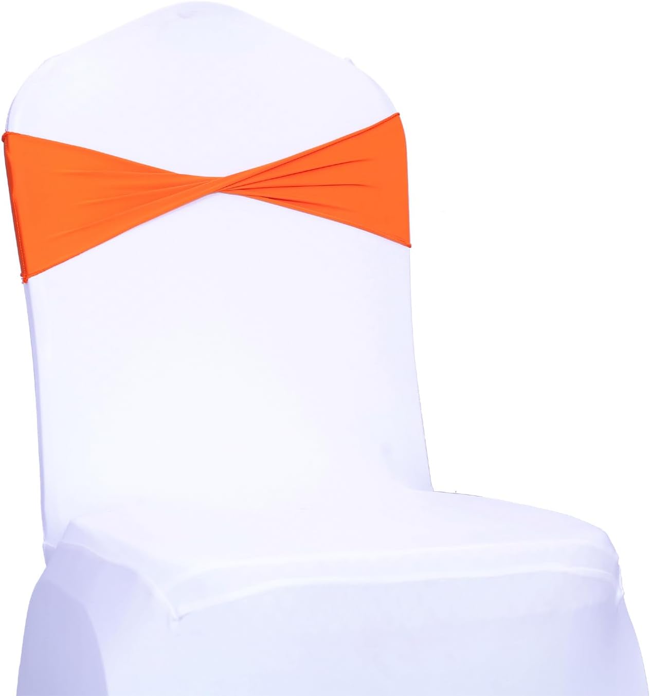 MDS Pack of 25 Spandex Chair Sashes Bows Elastic Stretch Dining Chair Bands Ties Without Slider Buckle Universal fits for Wedding Baby Shower Birthday Party Banquet Event Decoration - Orange
