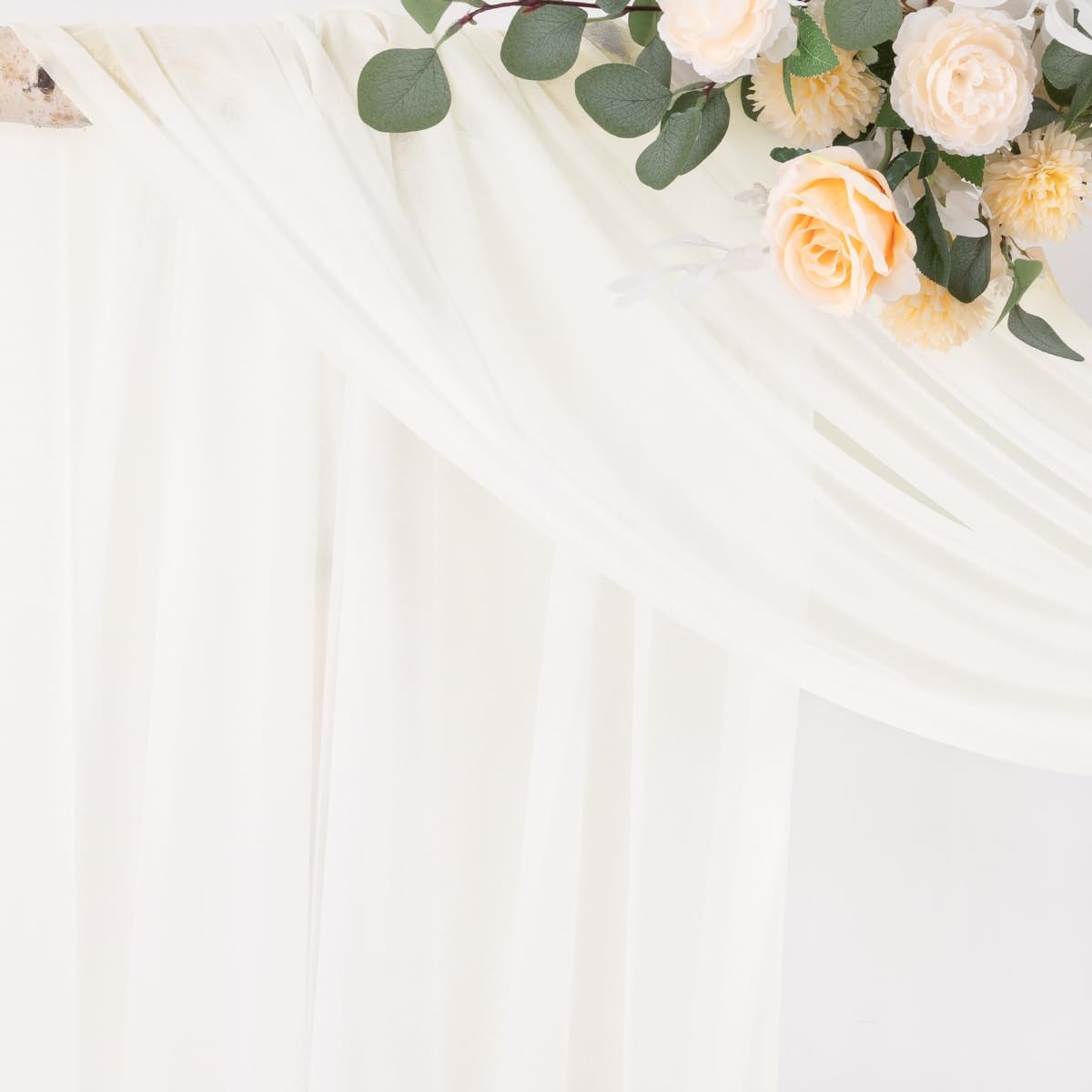 Socomi Ivory White Wedding Arch Draping Fabric 29" x 20Ft 1 Panel Sheer Outdoor Curtain Drapes Extra Long for Bridal Baby Shower Ceremony Birthday Party Decor