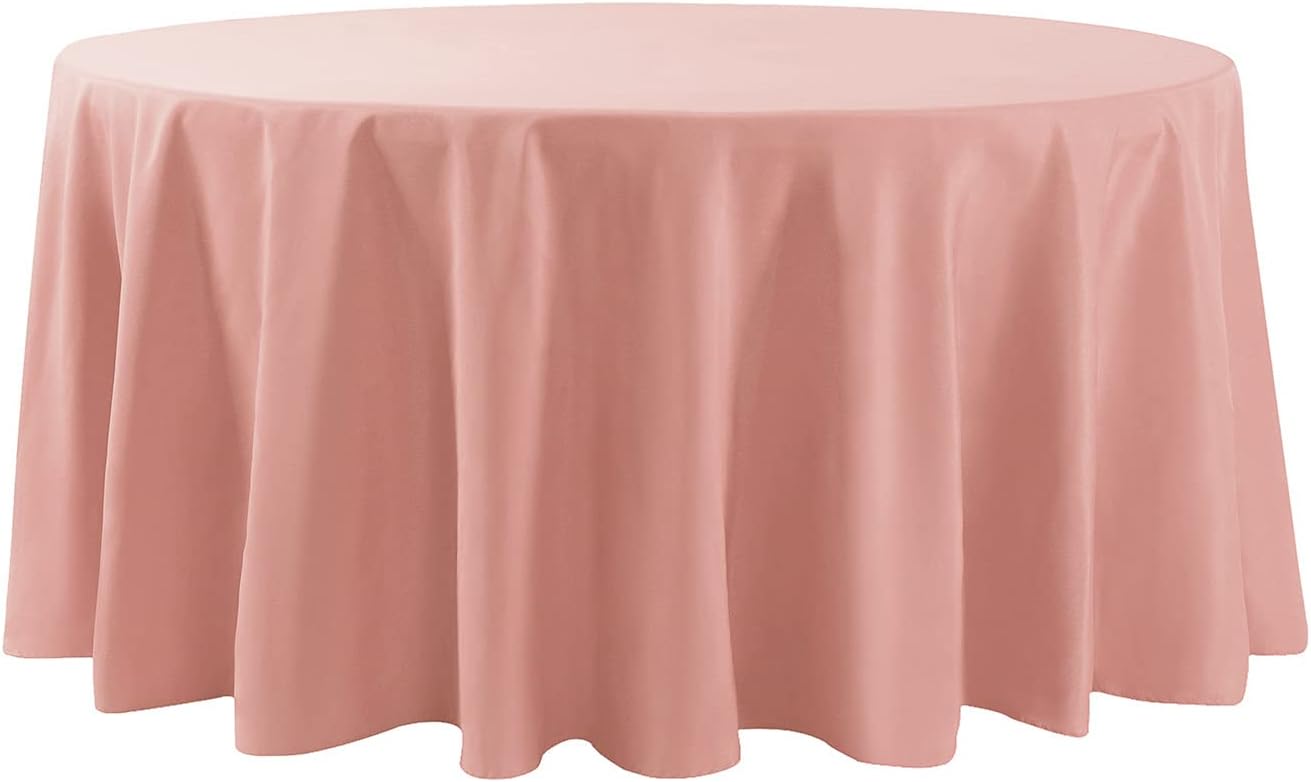 120 inch Round Tablecloth Washable Polyester Table Cloth Decorative Table Cover for Wedding Party Dining Banquet（120 inch, Dusty Pink）