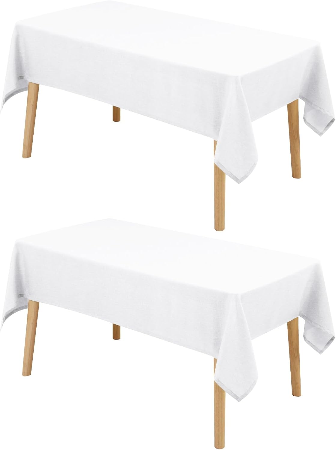 Hiasan 2 Pack Faux Linen Rectangle Tablecloth - Wrinkle and Stain Resistant Washable Table Cloth for Kitchen Dining Room Holiday Table Cover for Dinner, White, 70 x 120 Inch