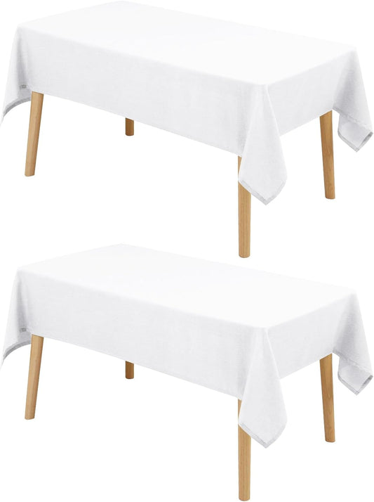 Hiasan 2 Pack Faux Linen Rectangle Tablecloth - Wrinkle and Stain Resistant Washable Table Cloth for Kitchen Dining Room Holiday Table Cover for Dinner, White, 60 x 140 Inch